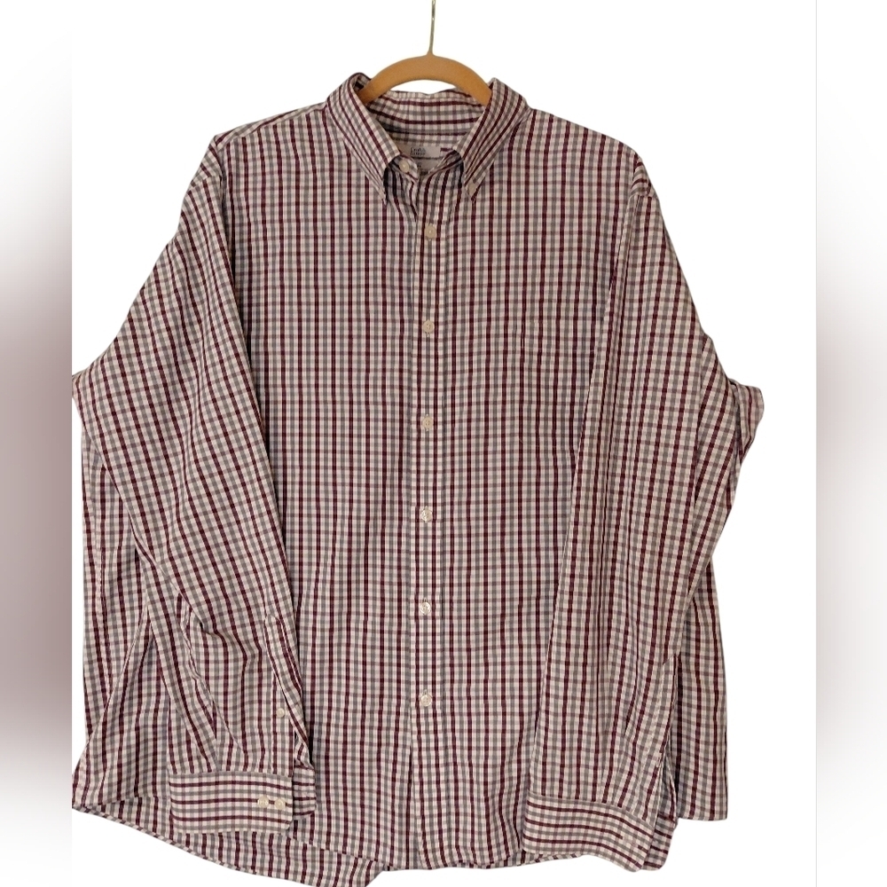 Croft & Barrow Big Tall Mens Burgundy Gray Plaid Button Down Shirt 18.5 36/37